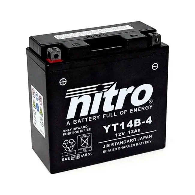 Päivän Tarjous Nitro Sealed YT14B-4 AGM moottoripyöräakku 12 Ah