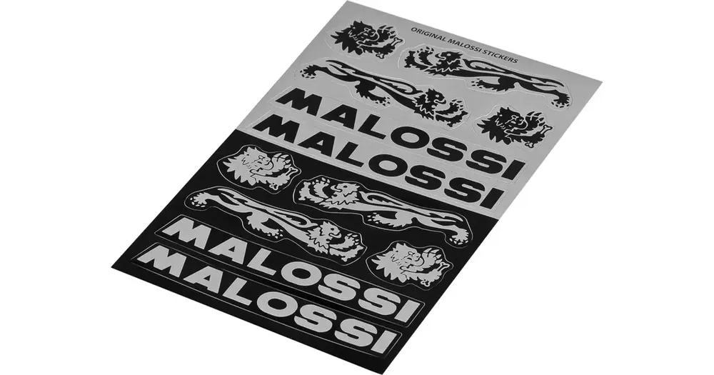 Malossi Mini V2 -tarrat, musta/hopea, sarja 110x168mm Vain Tänään