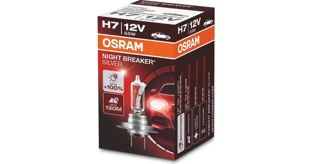 H7-polttimo 12V 55W PX26D Osram Night Breaker Silver (+100 %) Aito
