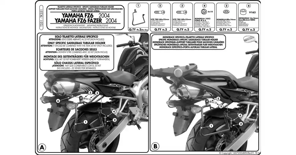 Osta Tänään Kappa TK351 sivulaukkuteline, sopii sivulaukuille, Yamaha FZ6/FZ6 600 Fazer